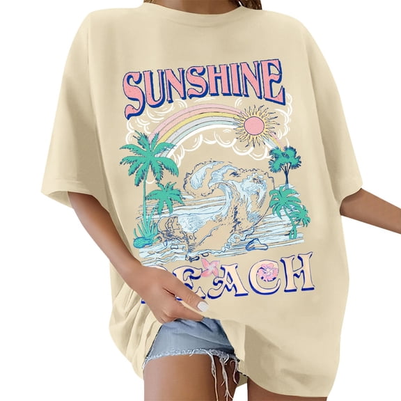 Women's Beach Tops Summer Hawaii Graphic Tees Oversized Short Sleeve Casual Lightweight Breathable Soft Vacation T-shirt