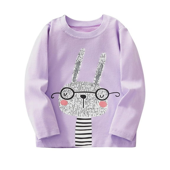 Cethrio Long Sleeve Tops for Girls 2025, Graphic Casual Pullover Cotton Spring Fall Blouses Purple Size 3-8 T