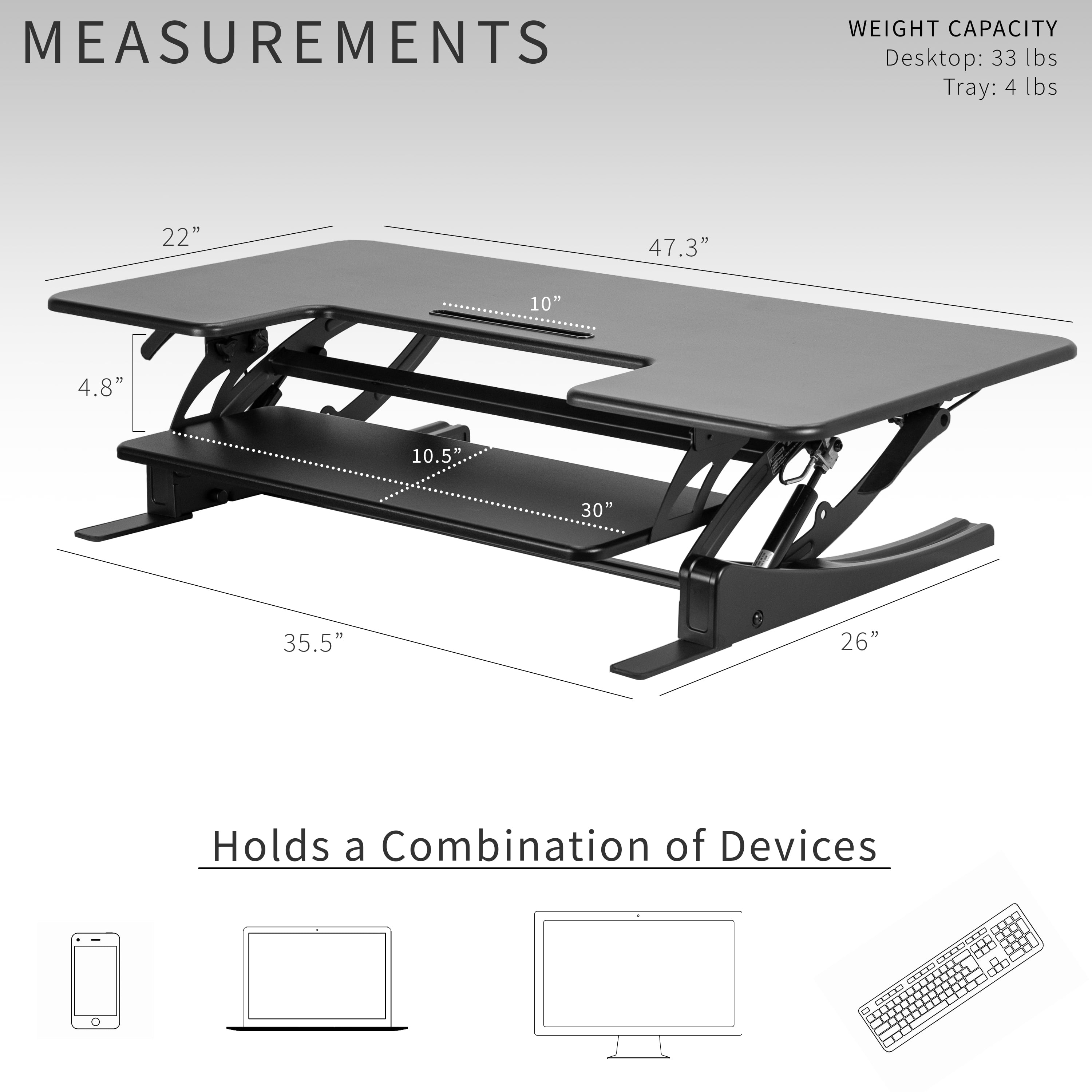 VIVO Black 48" Height Adjustable Standing Desk Monitor Riser, Sit Stand Tabletop