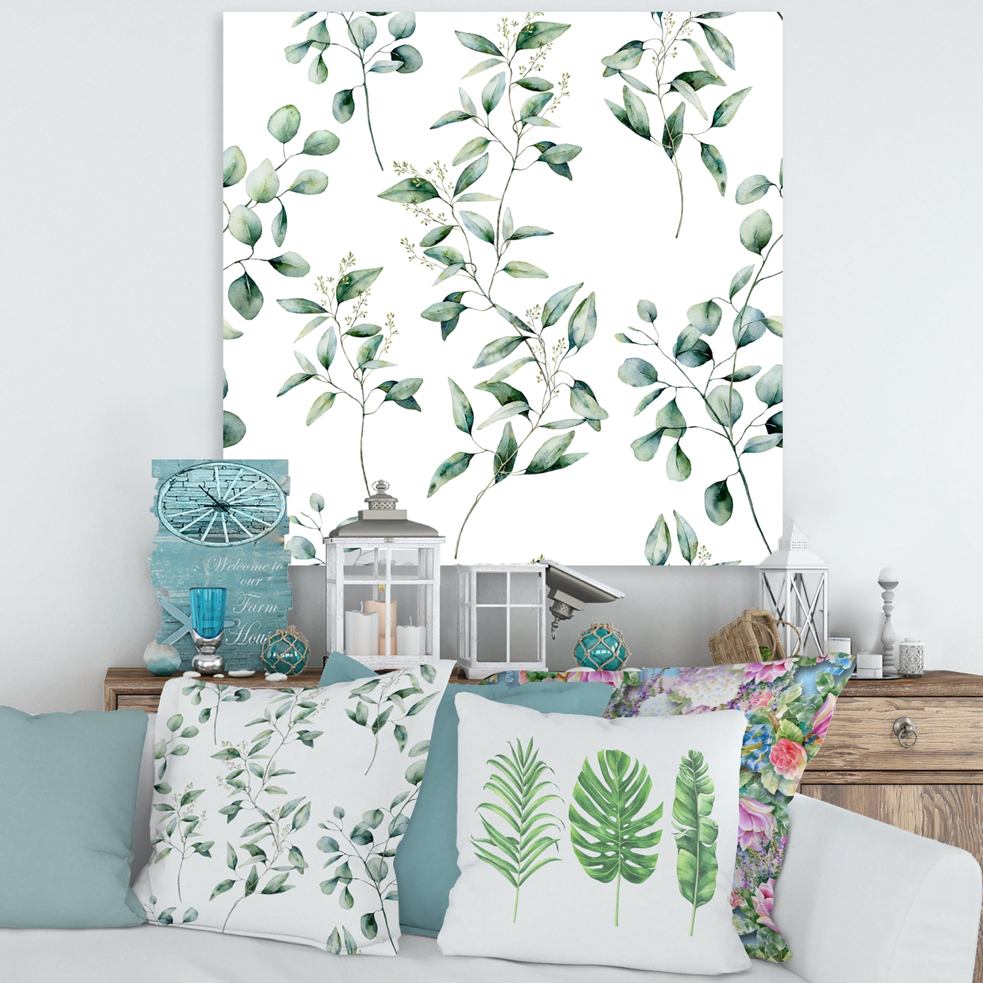 Designart ' Green Eucalyptus Plant Branches IV ' Traditional Canvas Wall Art Print