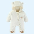 thumbnail image 2 of Newborn Baby Bear Outfit with Fold-Over Mittens and Footies Girls Boys Winter Fleece Clothes Thick Hooded Romper Snowsuit, 2 of 4