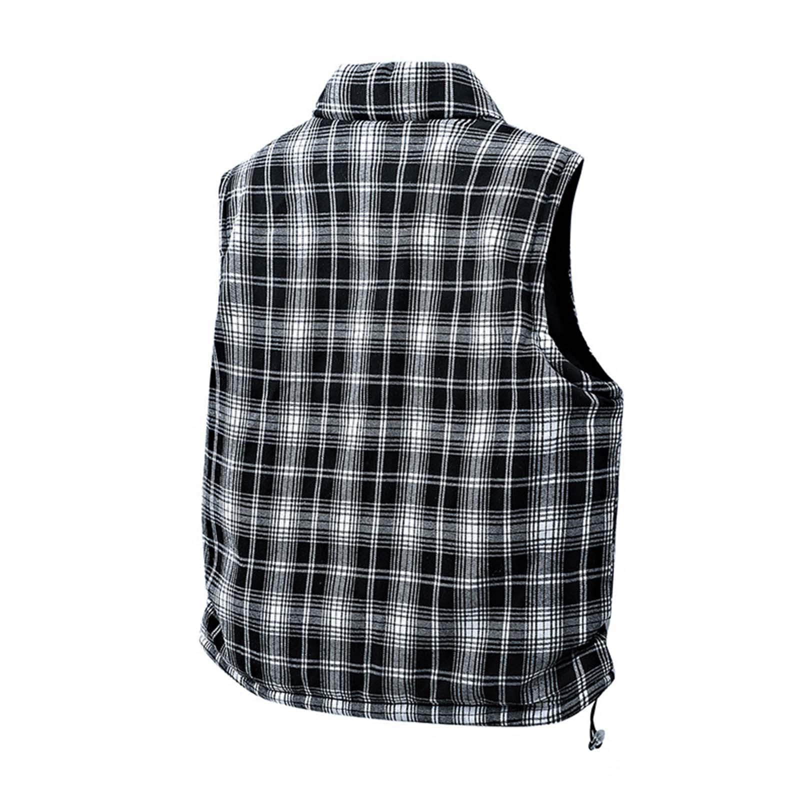 TrdSipl Men's Checkered Double-Sided Vest Sleeveless Stand-Up Collar Zip Waistcoat Outdoor Thermal Ski Vest for Hiking Travel Golf