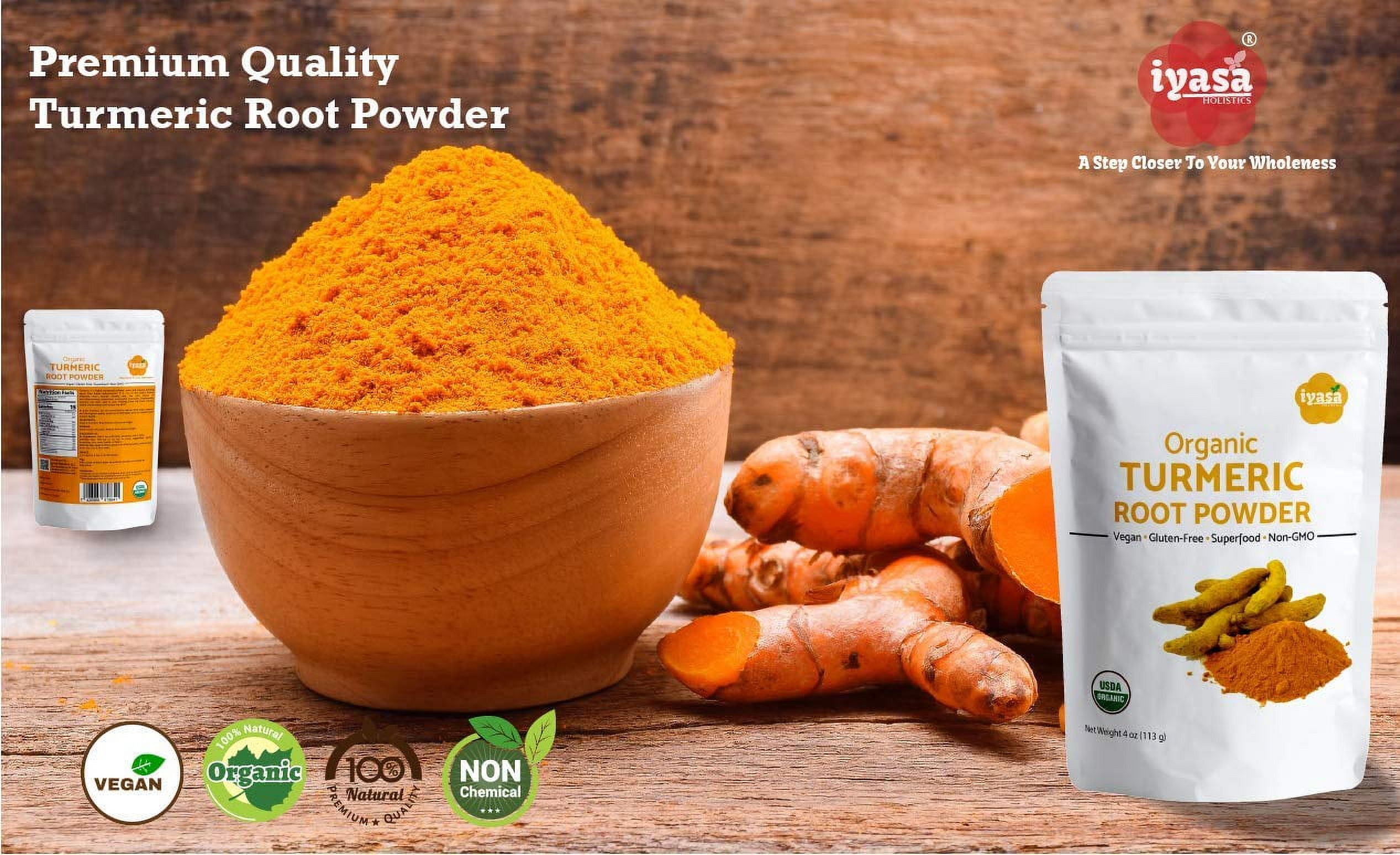 Iyasa Holistics Organic Turmeric Root Powder, Curcumin, USDA Certified, Finely Ground, 16 oz