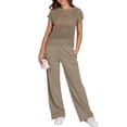 thumbnail image 2 of Outfit ANRABESS, suéter para mujer, pantalones anchos, color marrón claro, 2 of 9