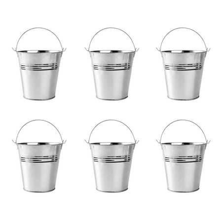 

OUNONA 6pcs 10.5x7.2x10.5cm Mini Tinplate Metal Bucket Icing French Fries Tin Pails