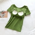 thumbnail image 5 of Olyvenn Built in Bra Tops Women Loose Fit Scoop Neck Short Sleeve Wear Summer Padded Bra Breathable Lounge T-Shirts Green M, 5 of 8