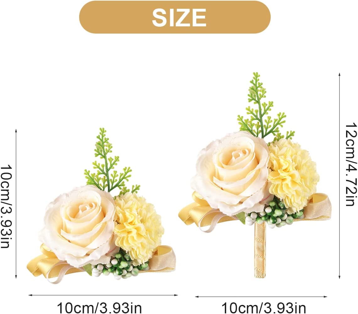 Wrist Corsage Boutonniere Set, Artificial Rose Bridesmaid Bride Wrist