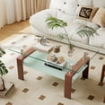 thumbnail image 3 of Taoruifang 2-Tier Rectangle Walnut Glass Coffee Table for Living Room, 3 of 20
