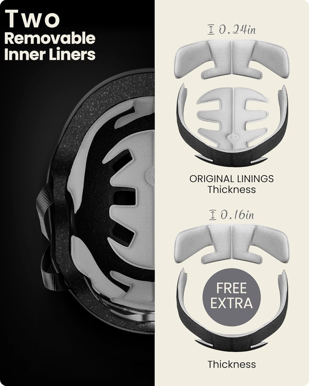 Skateboard Cycling Helmet - Two Removable Liners Ventilation Multi-Sport