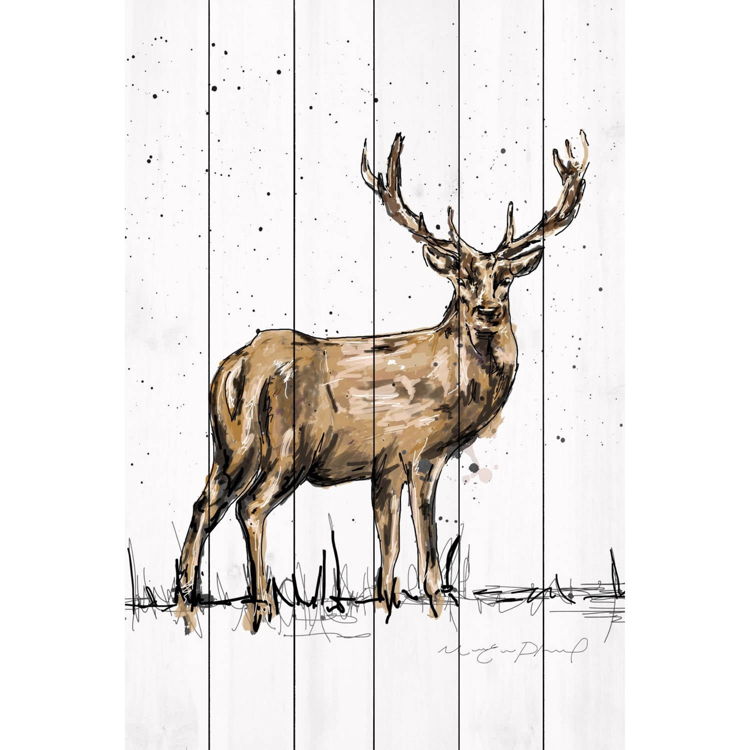Marmont Hill "Cerf Adulte" by Marie-Eve Pharand Painting Print on White Wood