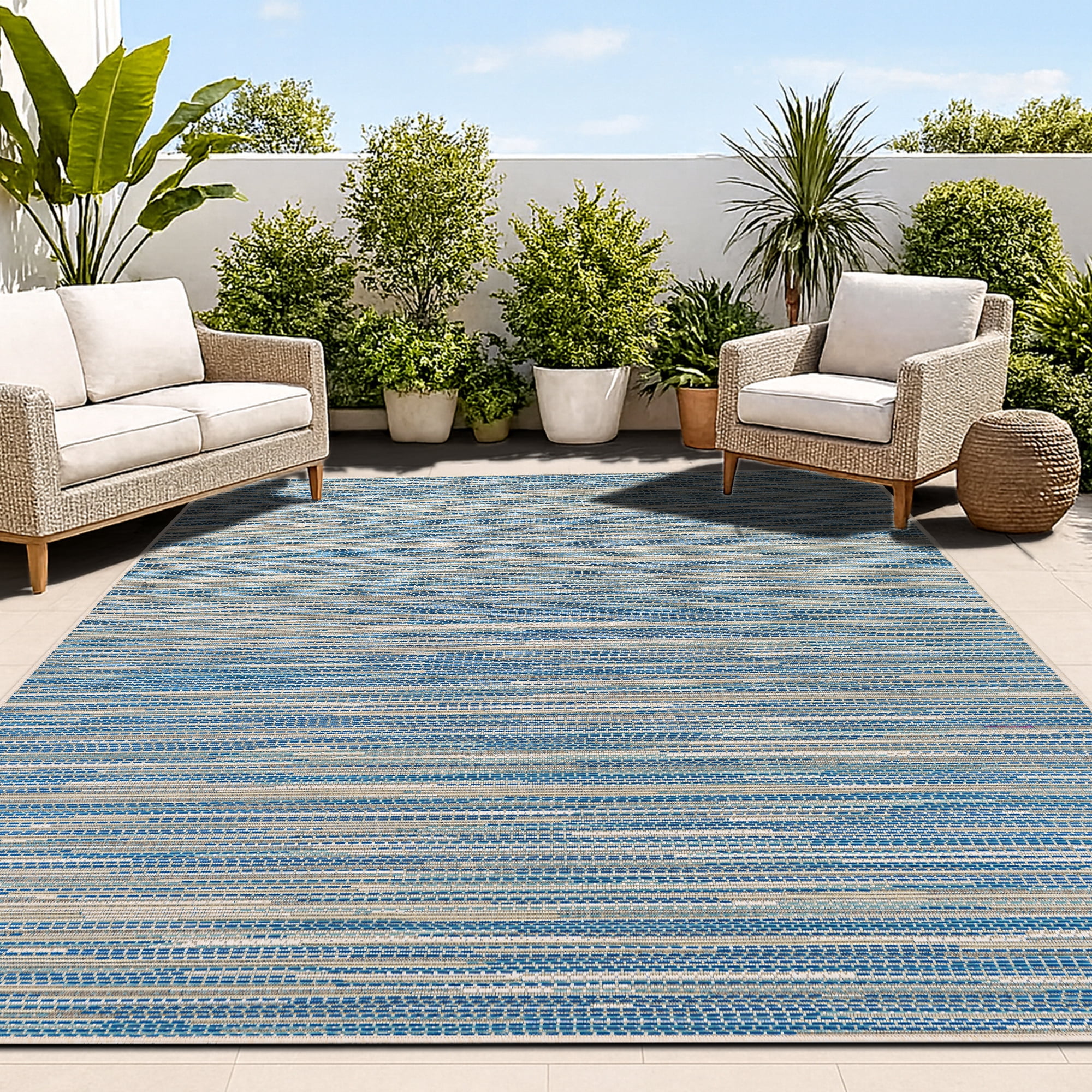 Couristan Monaco Alassio Indoor / Outdoor Area Rug, Sand-Azure Blue-Turquoise, 2'3" x 11'9" Runner