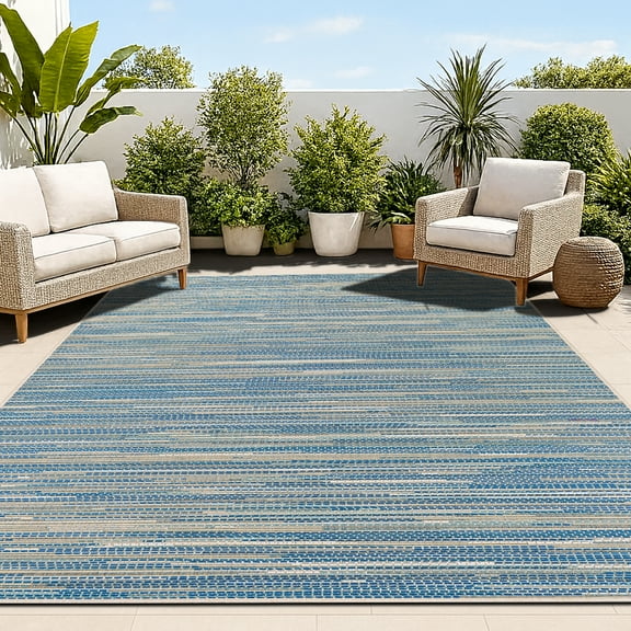 Couristan Monaco Alassio Indoor / Outdoor Area Rug, Sand-Azure Blue-Turquoise, 2' x 3'7"