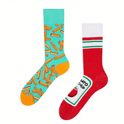 Unisex Ketchup French Fries Pattern Street Style Fashion Personality AB Crew Socks, Skateboard Socks, Couple Socks, Breathable Comfy Crew Socks For Men Women