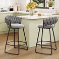 thumbnail image 6 of Andeworld 26'' Bar Stools with Woven Back set of 2, Modern Velvet Barstools with Upholstered Seating, Counter Height Barstool in U-Footrest, Gray, 6 of 7