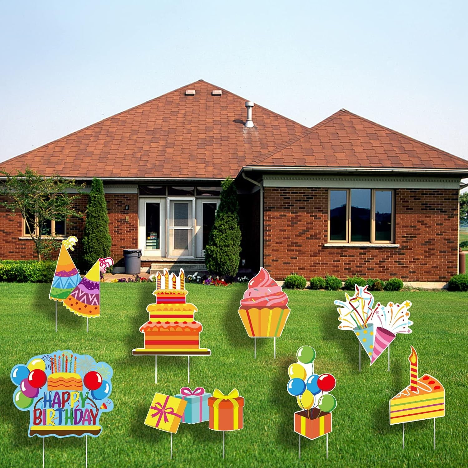 8Pack Happy Birthday Yard Signs Birthday Themed Party Supplies Birthday Decorations Outdoor Yard Signs Birthday Party Props Signs Birthday Home Lawn Yard Decorations