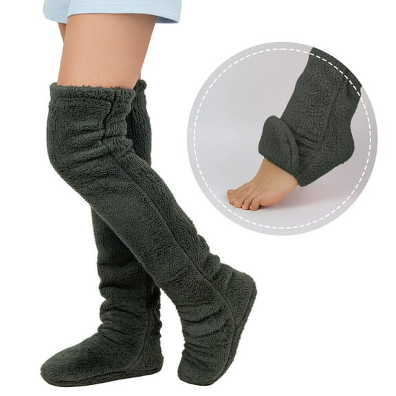 allydrew Fuzzy Thigh High Socks, Plush Over the Knee Winter Sleeping Slipper Stockings, Long Furry Leg Warmers, Dark Gray