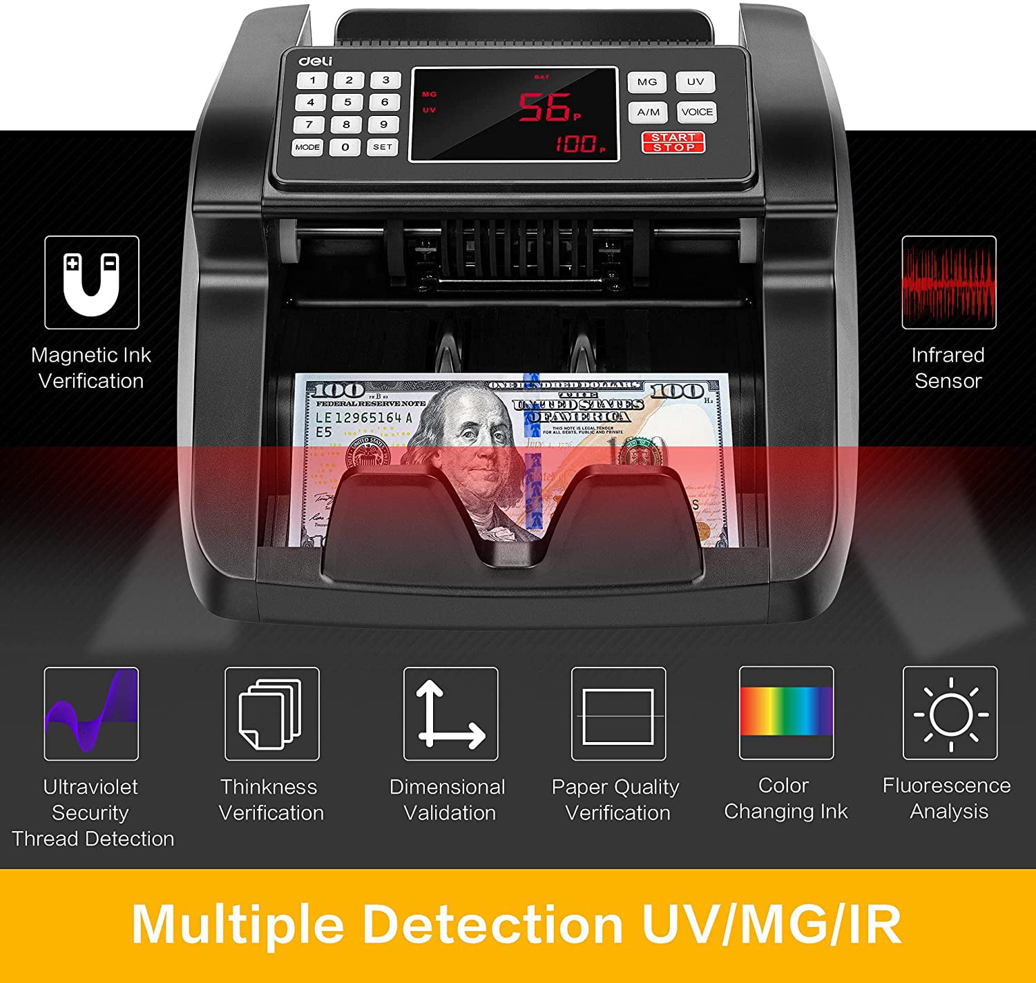Counterfeit Detection UV/IR/MG Large LCD Display ADD and Batch Modes Vlifree Bill Counter with Count Value of Bills Portable Bill Counter 1,300 Bills/Min Money Counter Machine 
