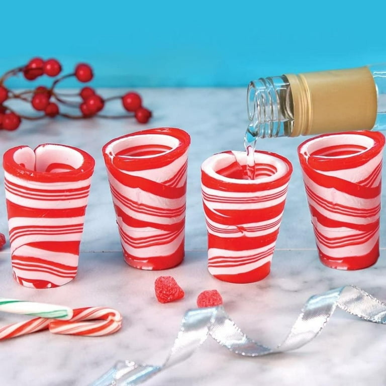 BCL Peppermint Candy Cane Cup Edible Shot Glass Set of 4 Birthday