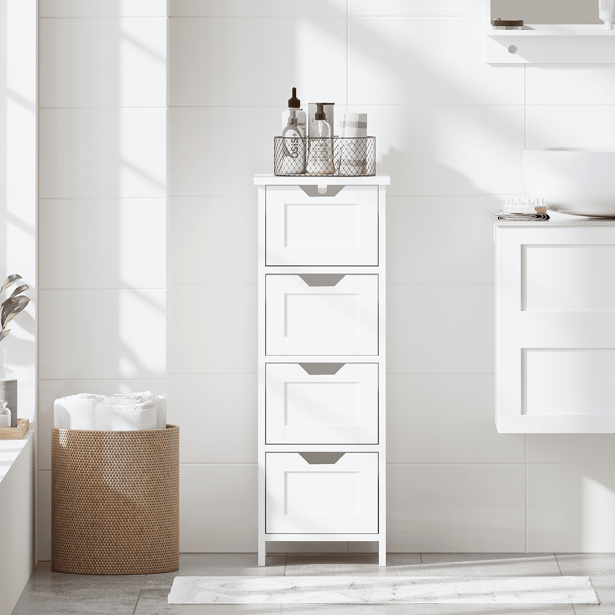 Bathroom Storage Cabinet,Freestanding Wooden Storage Organizer,Floor Storage Cabinet for Living Room Bedroom,White