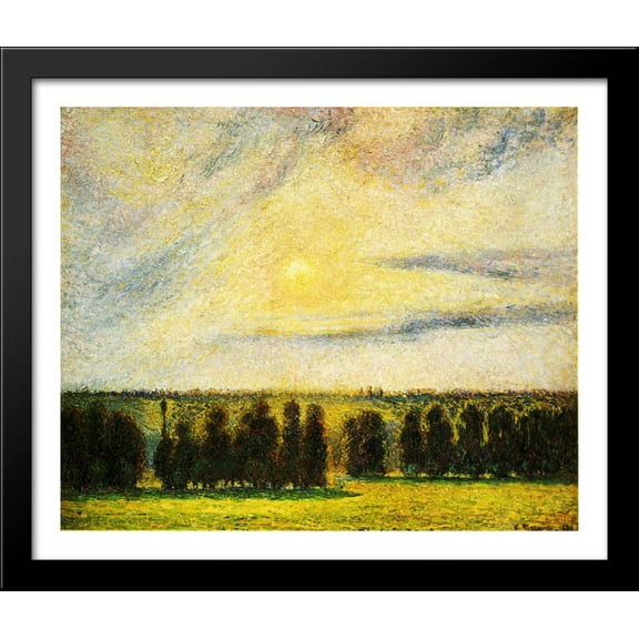 Sunset at Eragny 34x28 Large Black Wood Framed Print Art by Camille Pissarro