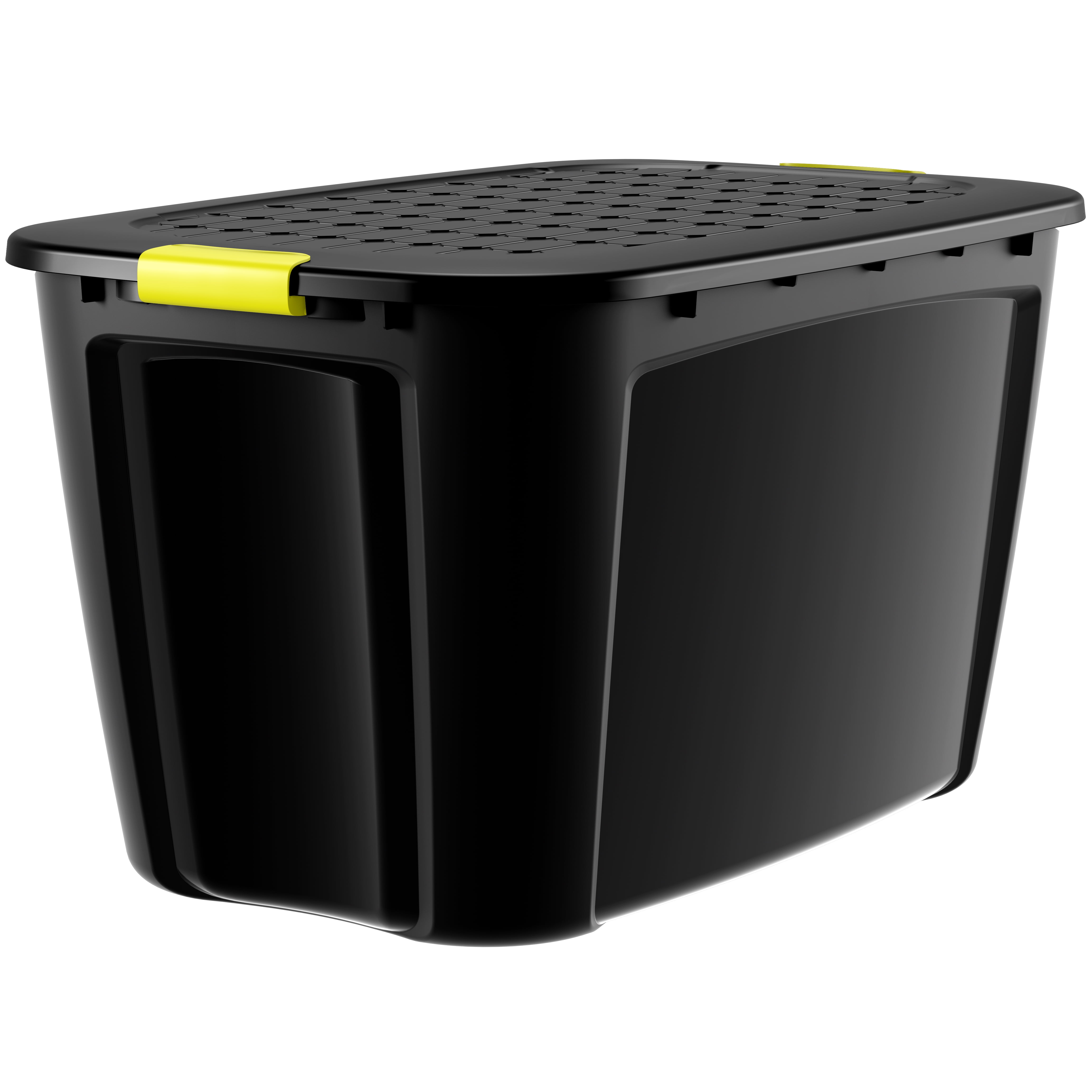 Bella Storage 15 Gallon Black Plastic Black Latches Yellow Lid Tote Set of 6