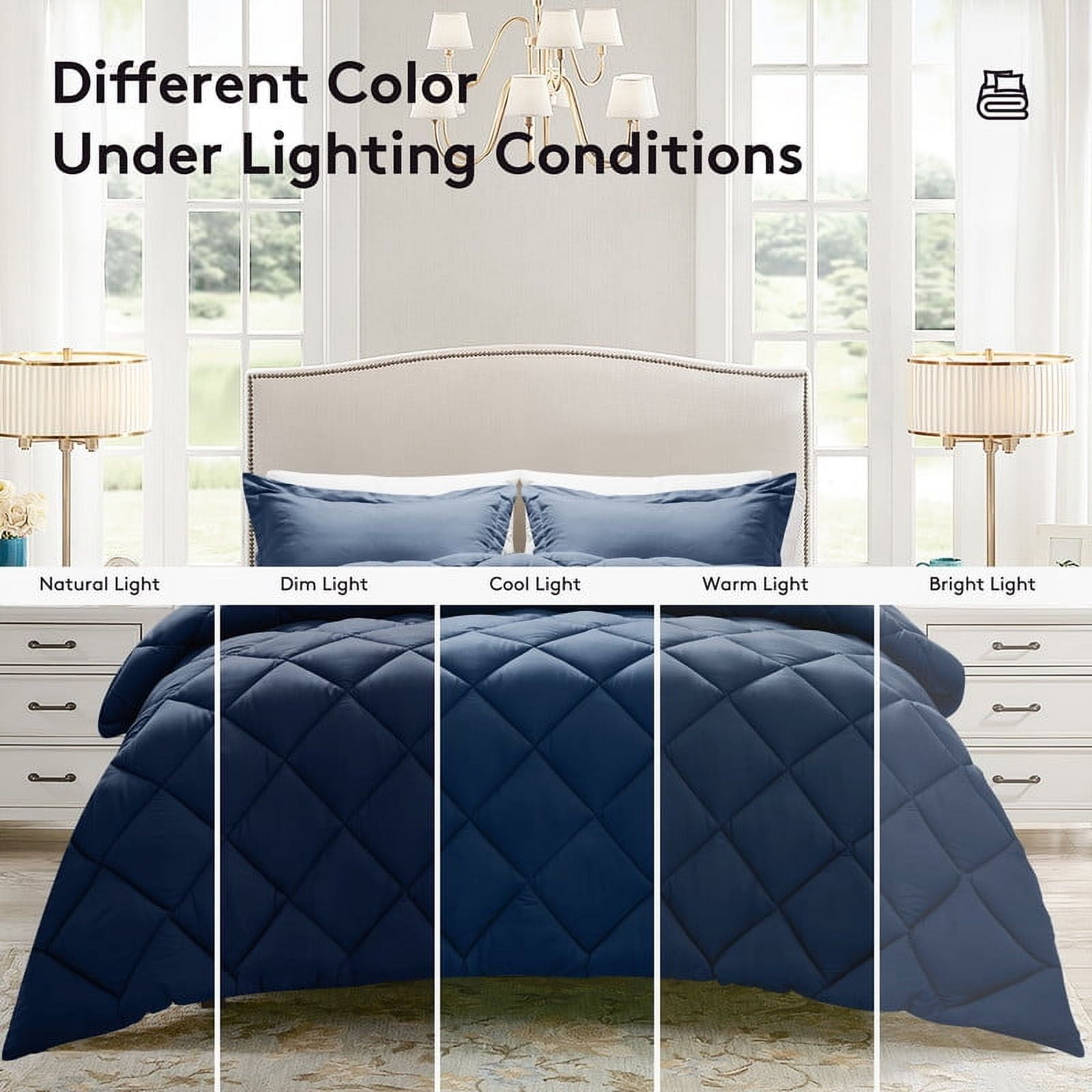 JUSTLET 3 Pieces Queen Comforter Set, Bed in A Bag, Machine Washable Bedding Set, Navy Blue