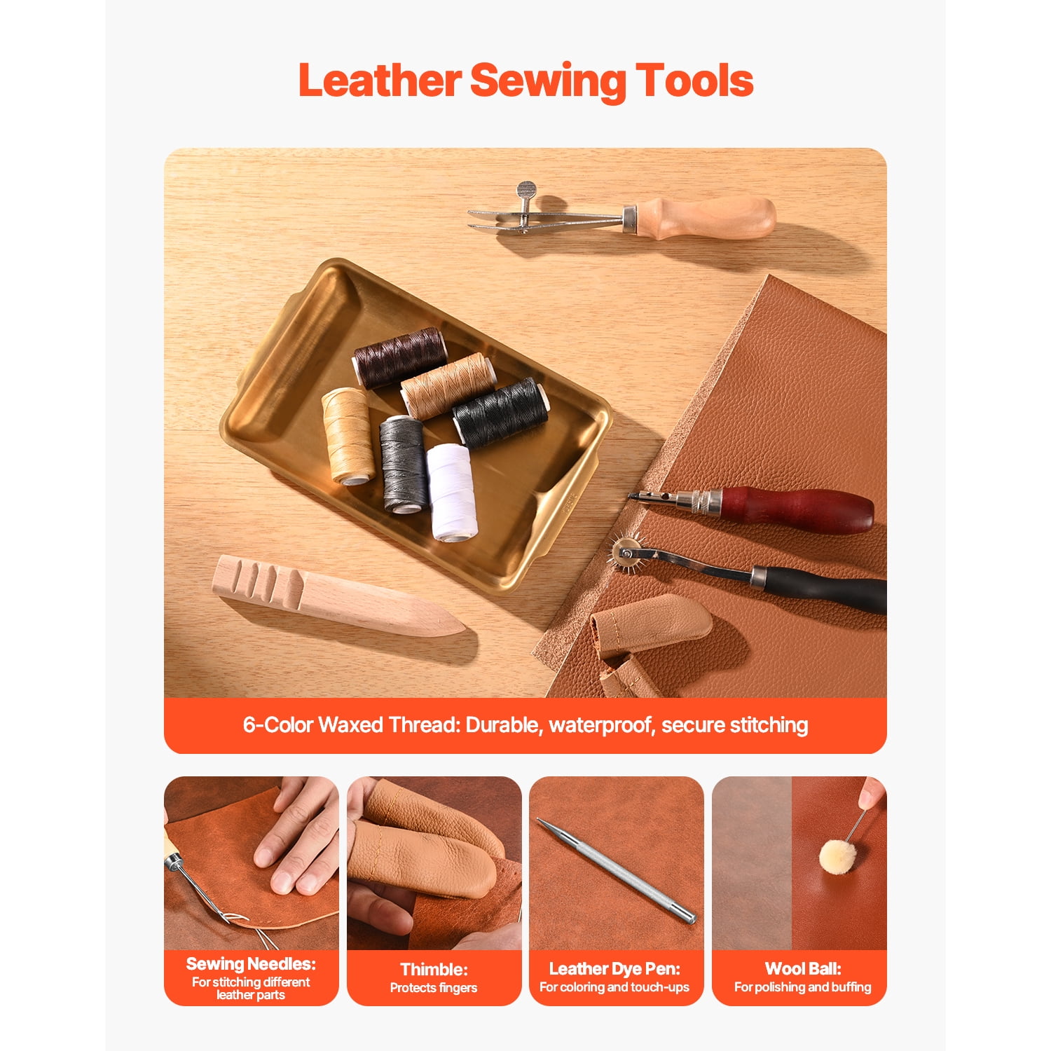 KFFKFF Leather Crafting Tool Set, 58 Piece Leatherwork Tools in Handy Canvas Carry Bag, Embossing Punching Sewing Buffing Instruments, Perfect for Novice DIY Hobbyists and Expert Craftsmen