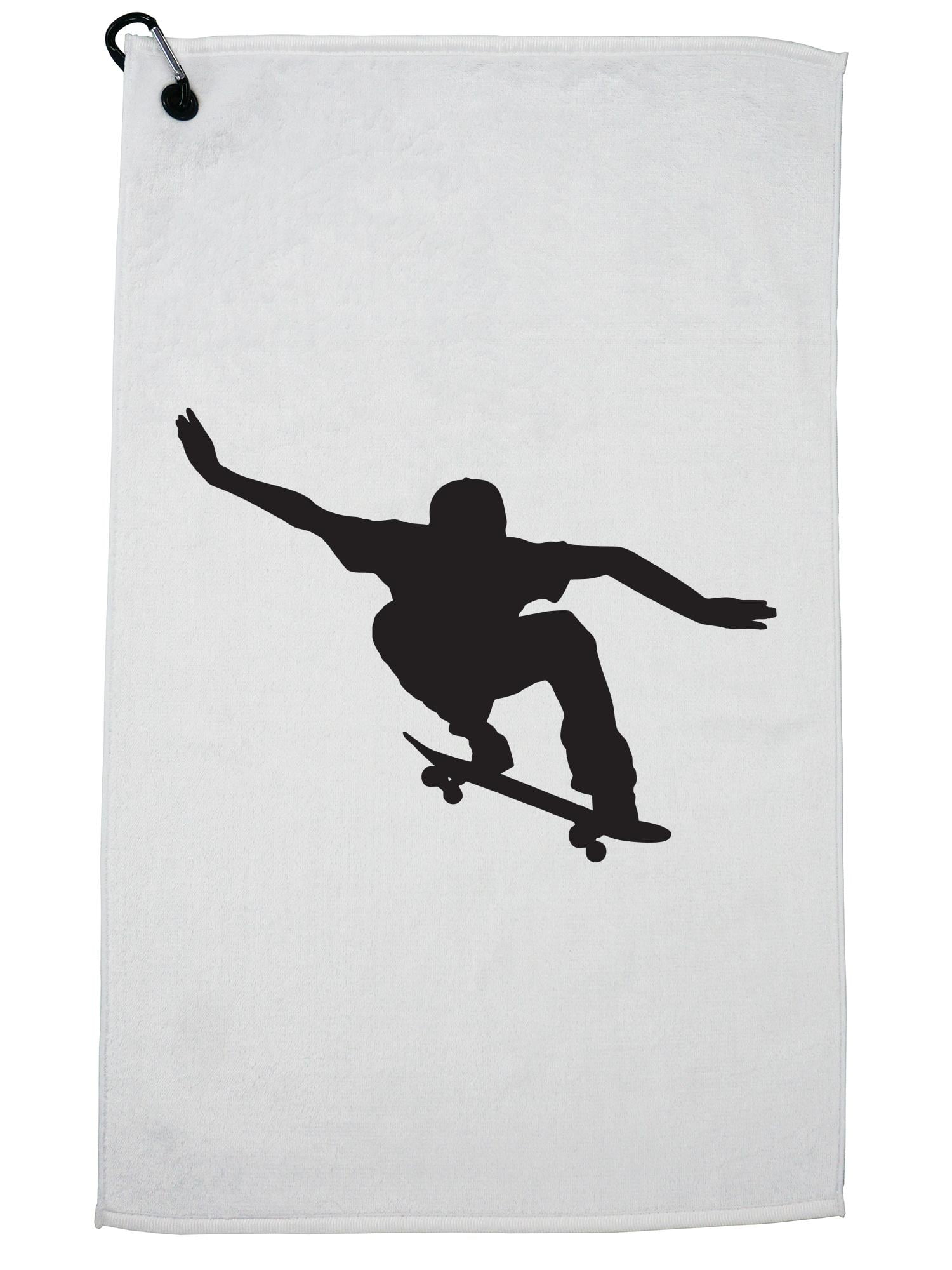 Skateboarding Jumping Skate Park Action Silhouette Golf Towel with Carabiner Clip by Hollywood Thread