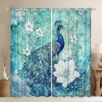 jejeloiu Cyan Blue Peacock Black Out Curtains,Retro Rustic Flower Curtains Pack of 2 (42x63 Each),Safari Zoo Animal Bedroom Curtains For Men Women,Breathable Home Decor