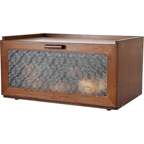 Bamboo Bread Box for Kitchen Countertop - Vintage Bread Box Brown Large Farmhouse breadbox