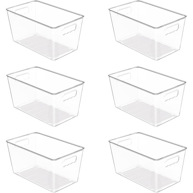 Clear Plastic Storage Bins for Pantry Food Storage Containers with Handle for Cabinet Kitchen Countertops Cupboard Fridge Pantry Organizers Large