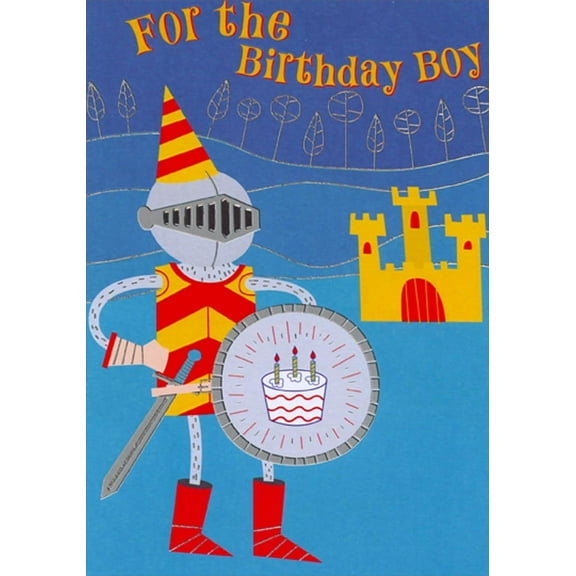 Designer Greetings Knight with Birthday Cake Shield Juvenile : Kids Birthday Card and Sticker Sheet for Young Boy