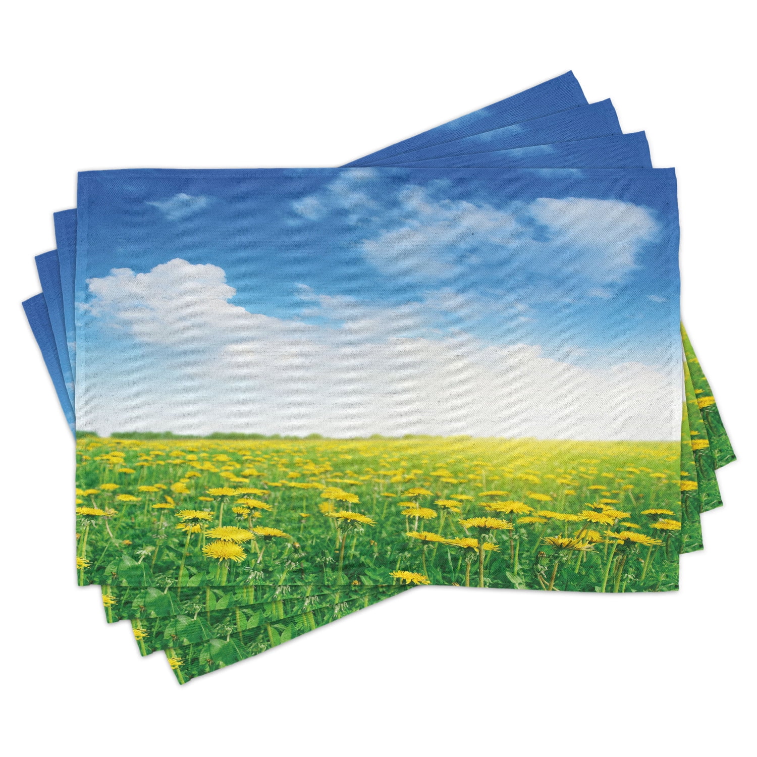 Yellow and Blue Placemats Set of 4 Summer Daisy Flower Field