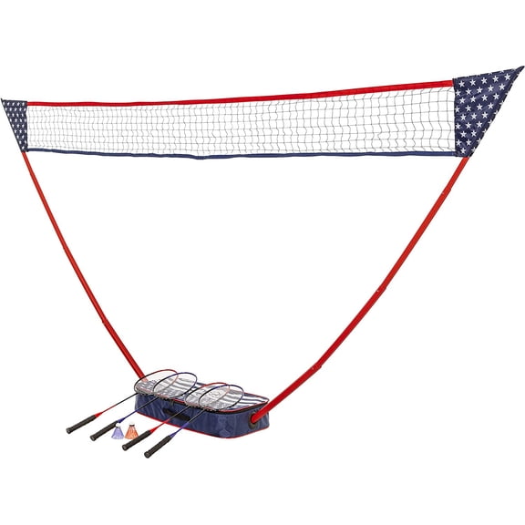 Patriotic Portable Badminton Set with Freestanding Base Sets Up on Any Surface in Seconds – No Tools or Stakes Required, Multi