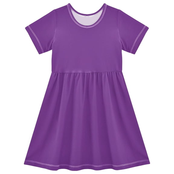joogoo Purple Solid Color Girls' Short Sleeve Dress Kids Dresses 5-6T