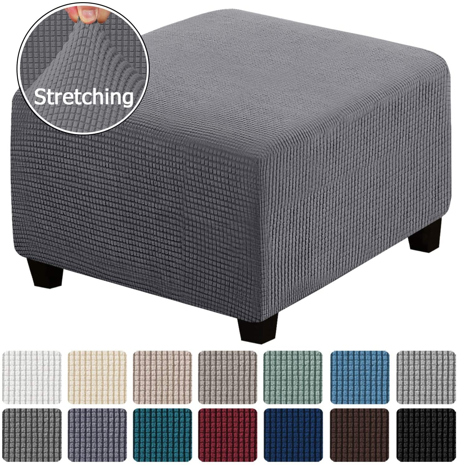 H.VERSAILTEX 1Piece Spandex Jacquard Square Ottoman Cover, Form Fit