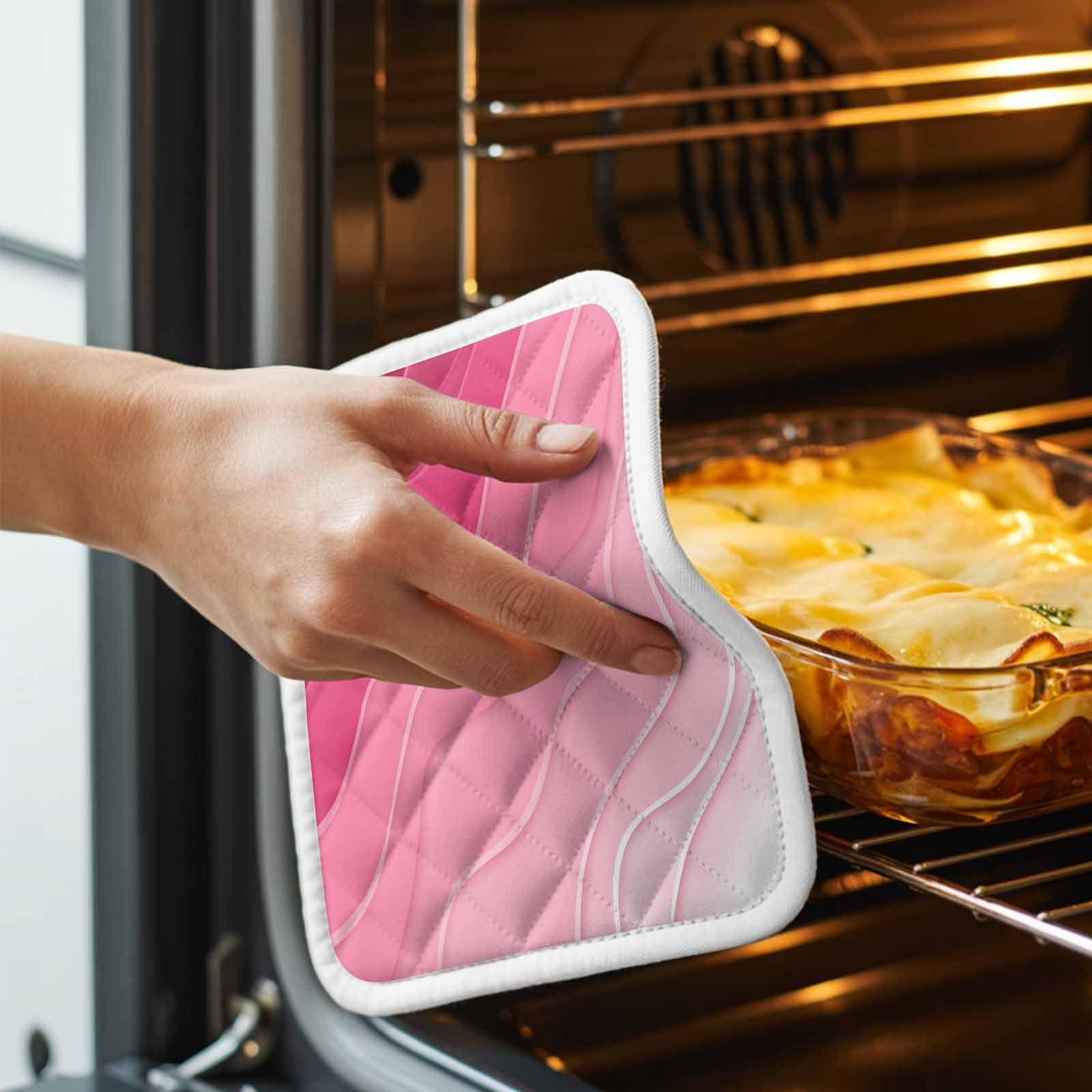 Valentines Pink Ombre Pot Holders for Kitchen Heatproof Potholder, 3 Pack Modern Geometric Abstract Aesthetic Cream Hot Pads Multipurpose Oven Pads Cloth Potholders Trivet for Cooking Baking