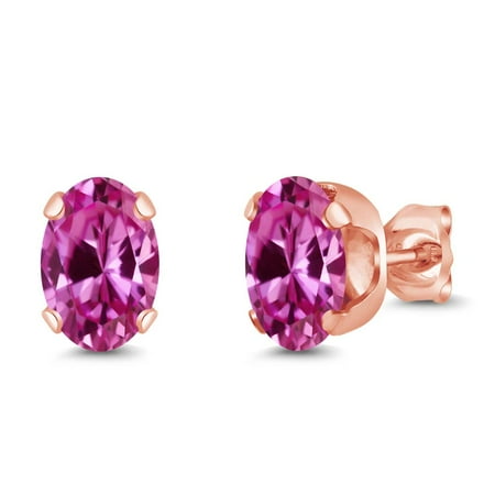 2.00 Ct 7x5mm Pink Created Sapphire 925 Rose Gold Plated Silver Stud Earrings