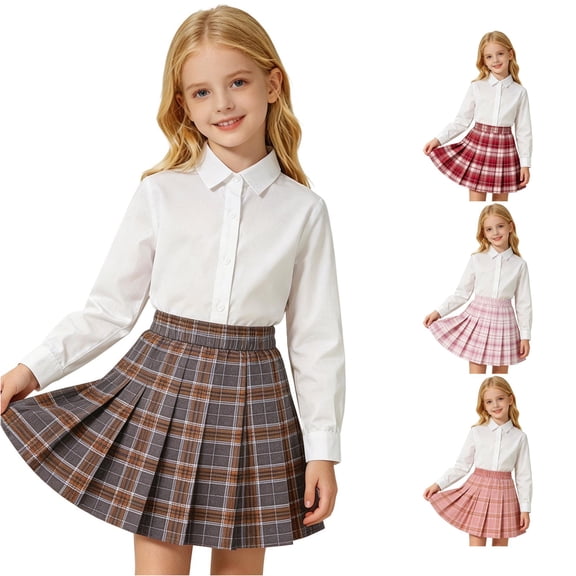 QTSHPN School Skirt Pleated Classic Versatile Short Elementary Students Daily Academy Style Girls Skirts Grey 5-6Years