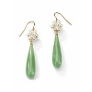 PalmBeach Jewelry Jade and Cultured Freshwater Pearl Accent 10k Yellow Gold Drop Earrings