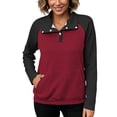 thumbnail image 5 of Cmfcve Plus Size Button V Neck Pullover Sweatshirts for Women Fashion Color Block Loose Fit Casual Long Sleeve Fall Shirts, 5 of 9