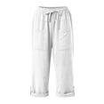 thumbnail image 6 of Capri Pants for Women 2025 Linen Casual Drawstring Elastic Waist Cargo Capris with Large Pocket Womens Cropped Pants, 6 of 7