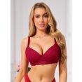 thumbnail image 4 of INSPIRE CHIC Women's French Plunge Lace Push Up Underwire Anti-Sagging Bra Fixed Cup Adjustable Straps Lingerie B 40 Red, 4 of 4