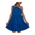 thumbnail image 1 of Qmyliery Women's Mini Ruffle Dress, Summer Sleeveless Off Shoulder Bow Tie Strap A-Line Dress, 1 of 9
