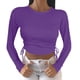 thumbnail image 1 of Gibobby Camisa&nbsp;Vaquera Camiseta umbilical corta de manga larga con cuello redondo y cordón Camiseta de mujer de color sólido a la moda（Morado， XXL), 1 of 4