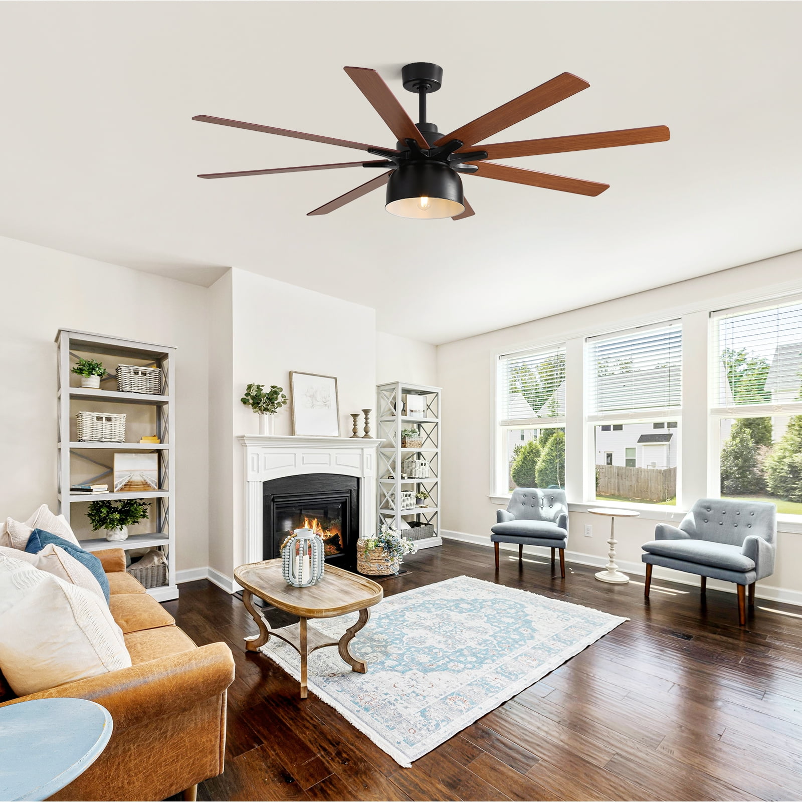Sofucor 52 Inch Low Profile Ceiling Fan with Light Bulb Replaceable and Remote Control, 8 Blade Ceiling Fan with 3 Downrod, Max Airflow 7000CFM