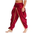 thumbnail image 4 of Miutii Men Satin Baggy Harem Palazzo Pants South Indian Dhoti Wrap Trousers Gym Yoga Exercise Sport Wear Burgundy S, 4 of 7