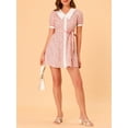 thumbnail image 5 of INSPIRE CHIC Women's Floral Dress Point Collar Button up Belted Summer Dresses Pink XS, 5 of 6