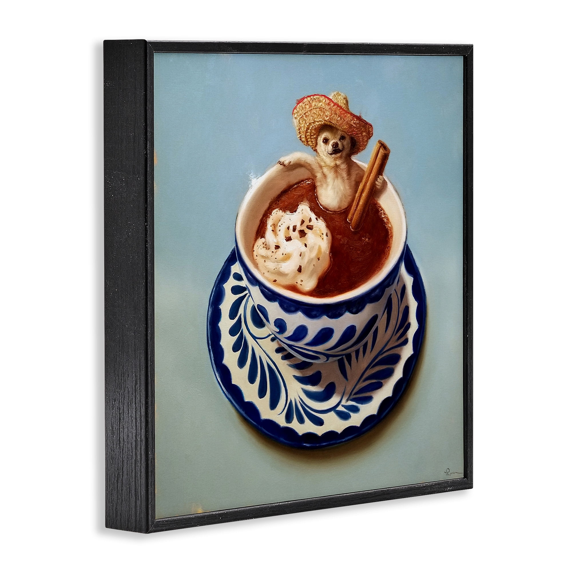 Stupell Industries Chihuahua Hot Chocolate Humor Animals & Insects Painting Black Framed Art Print Wall Art, 17 x 17