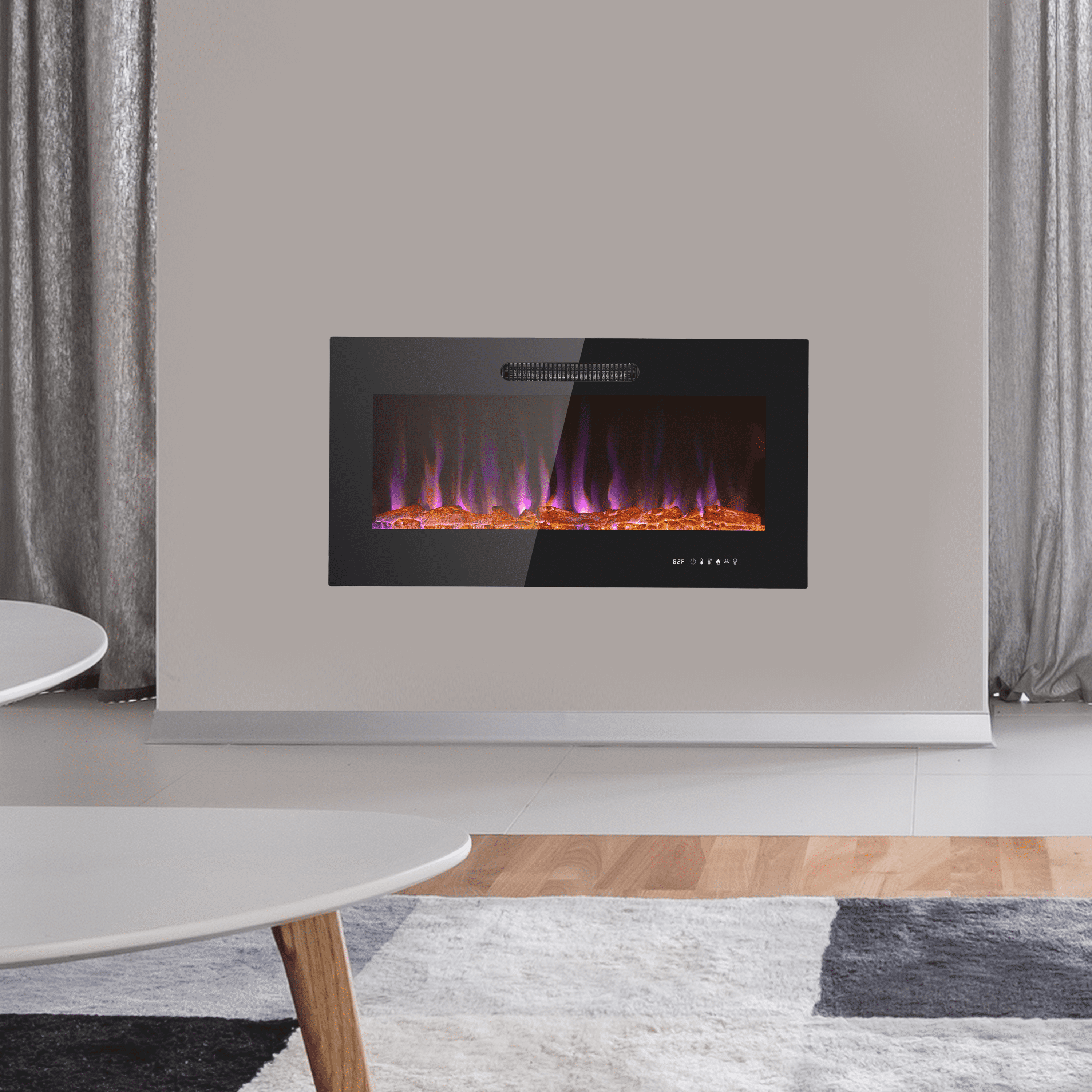 Prominence Home 36x19" Electric Remote Controlled LED Wall Mount Fireplace with Adjustable Heat and Brightness Settings